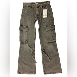Zara Charcoal Gray Bootcut Cargo Jeans